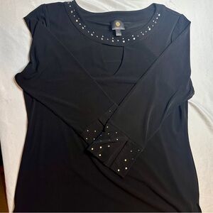 Black Mirror Dot  Embellished Tunic Top L | Long Sleeve Keyhole Neck